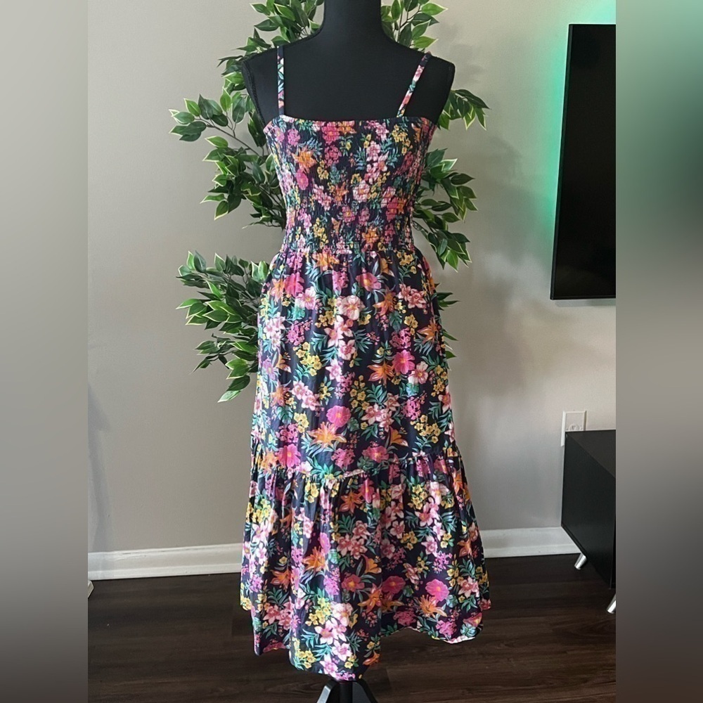 J Crew Smocked Top Midi Dress Floral - Picture 2 of 8